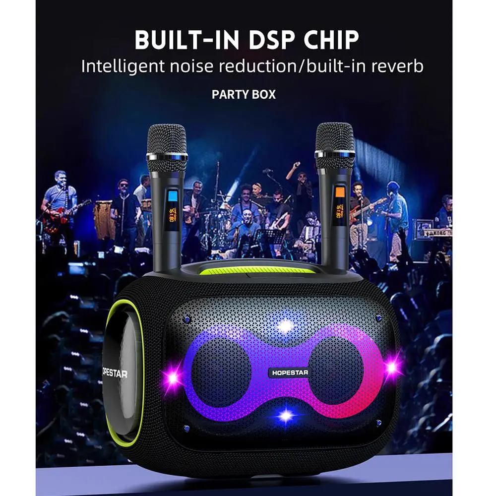 Бездротова портативна колонка Bluetooth з 2 мікрофонами Караоке BT5.3/USB/AUX/TF, 120 Вт, TWS, 8h Hopestar PARTYBOX - фото 9