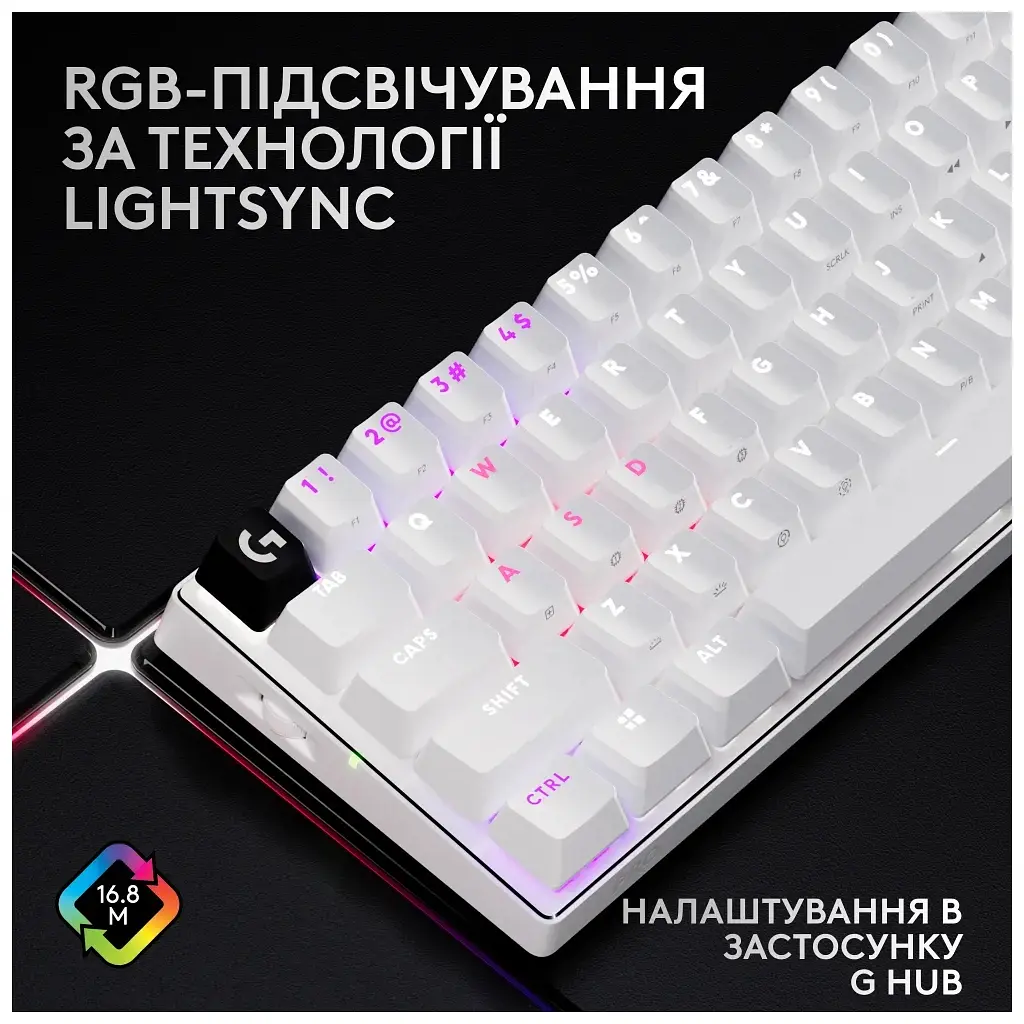Клавіатура Logitech G Pro X 60 Lightspeed GX Tactile Wireless/Bluetooth UA White (920-011930) - фото 12
