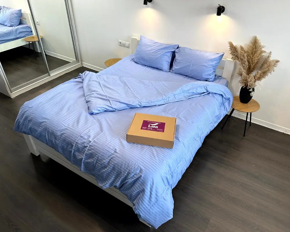 Постільна білизна LARA сатин-страйп LUX blue d13178е160 з простирадлом на резинці 160х200х25 євро - фото 4