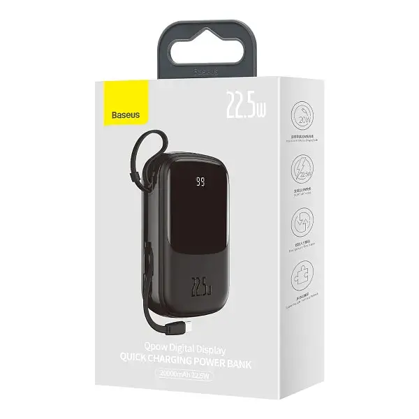 Портативна батарея Baseus Qpow Digital Display quick charg 20000 mAh 22.5 With Type-C Cable PPQD-I01 Black - фото 9