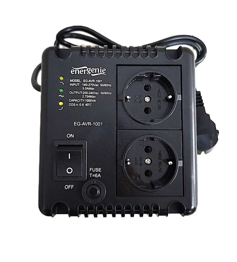 Стабілізатор напруги релейний EnerGenie EG-AVR-1001, 1000VA/600Вт, 140-270В, 2 розетки, однофазний - фото 2