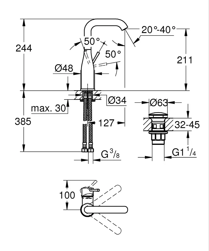 Змішувач для умивальника 1/2" L-розміру Grohe Essence 24182001 Хром - фото 3