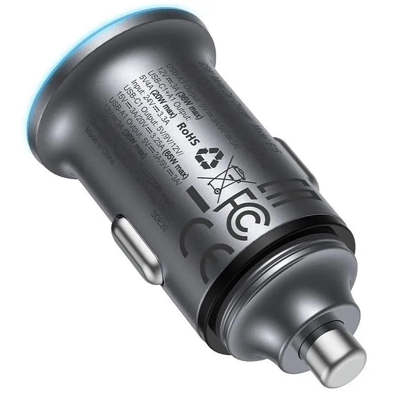 АЗП Acefast B15 PD20W+QC3.0 total 65W 1USB-A/1C Gray - фото 5