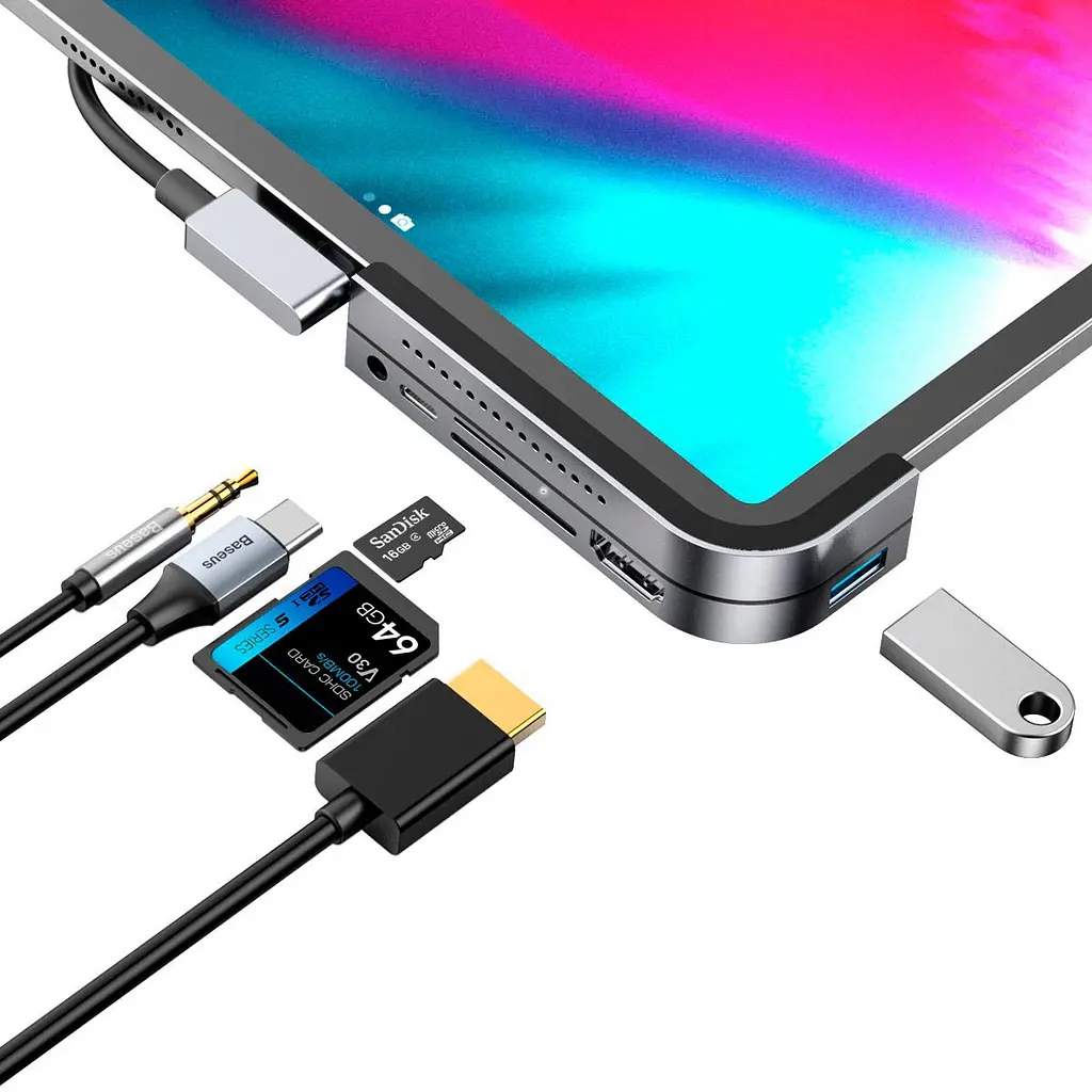 USB-хаб Baseus Bend Angle No.7 Multifunctional Type-C Hub Converter Dark Gray (CAHUB-WJ0G) [77940] - фото 5