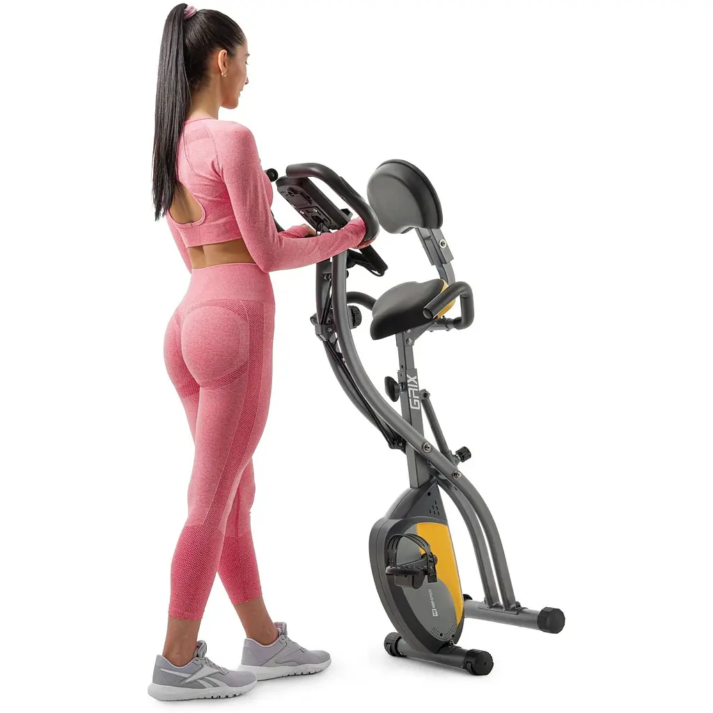 Велотренажер Hop-Sport HS-3010X Grix X-Bike магнитный с эспандерами серо-желтый - фото 9