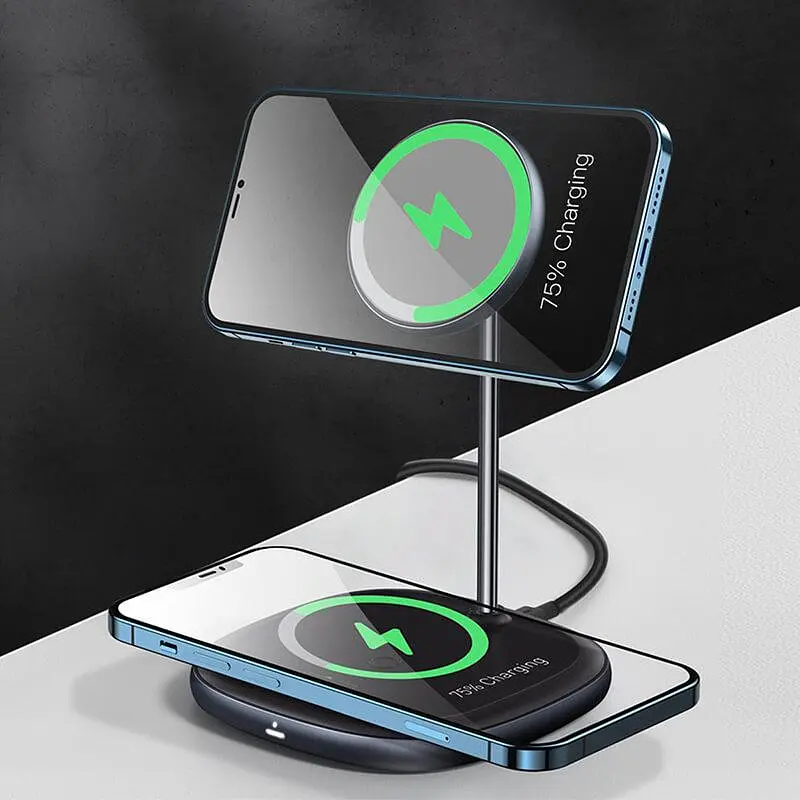 Зарядний пристрій Qi BASEUS Swan 2-in-1 Wireless Magnetic Charging Bracket 20W Max total (WXSW-C01) чорна - фото 2