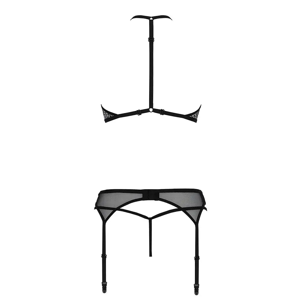 Комплект білизни Passion SATARA SET L/XL black, топ, пояс для панчіх, стрінги - фото 4