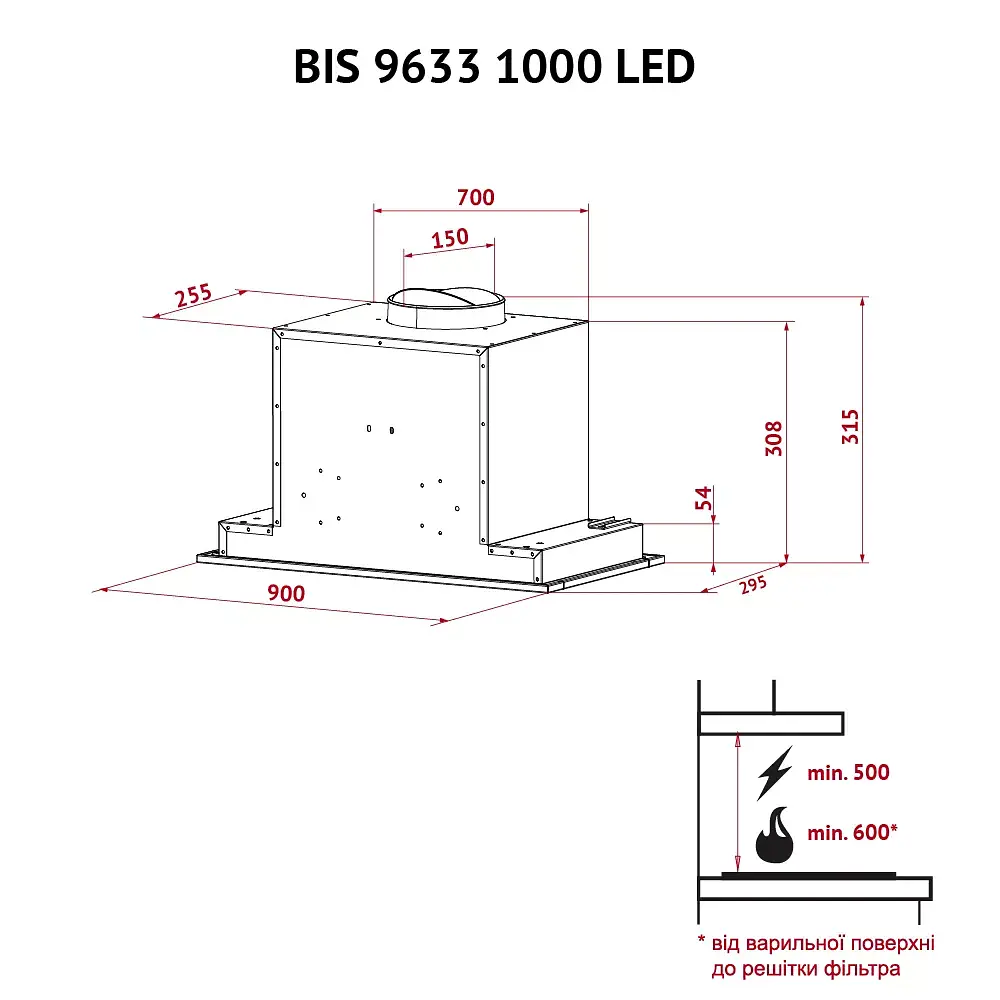 Вытяжка полновстраиваемая PERFELLI BIS 9633 I 1000 LED - фото 11