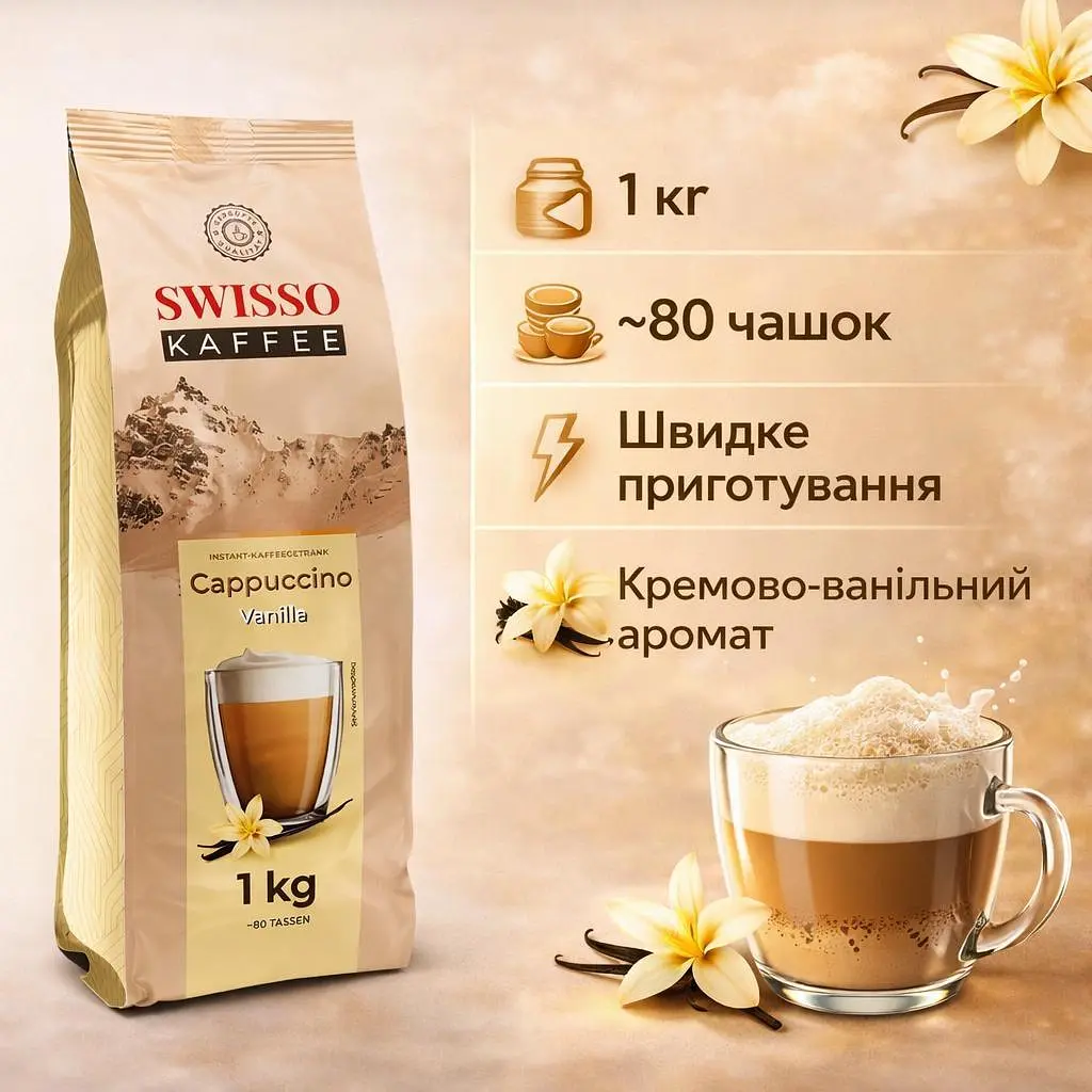 Капучино Swisso Kaffee Cappuccino Vanille зі смаком ванілі 1 кг - фото 2