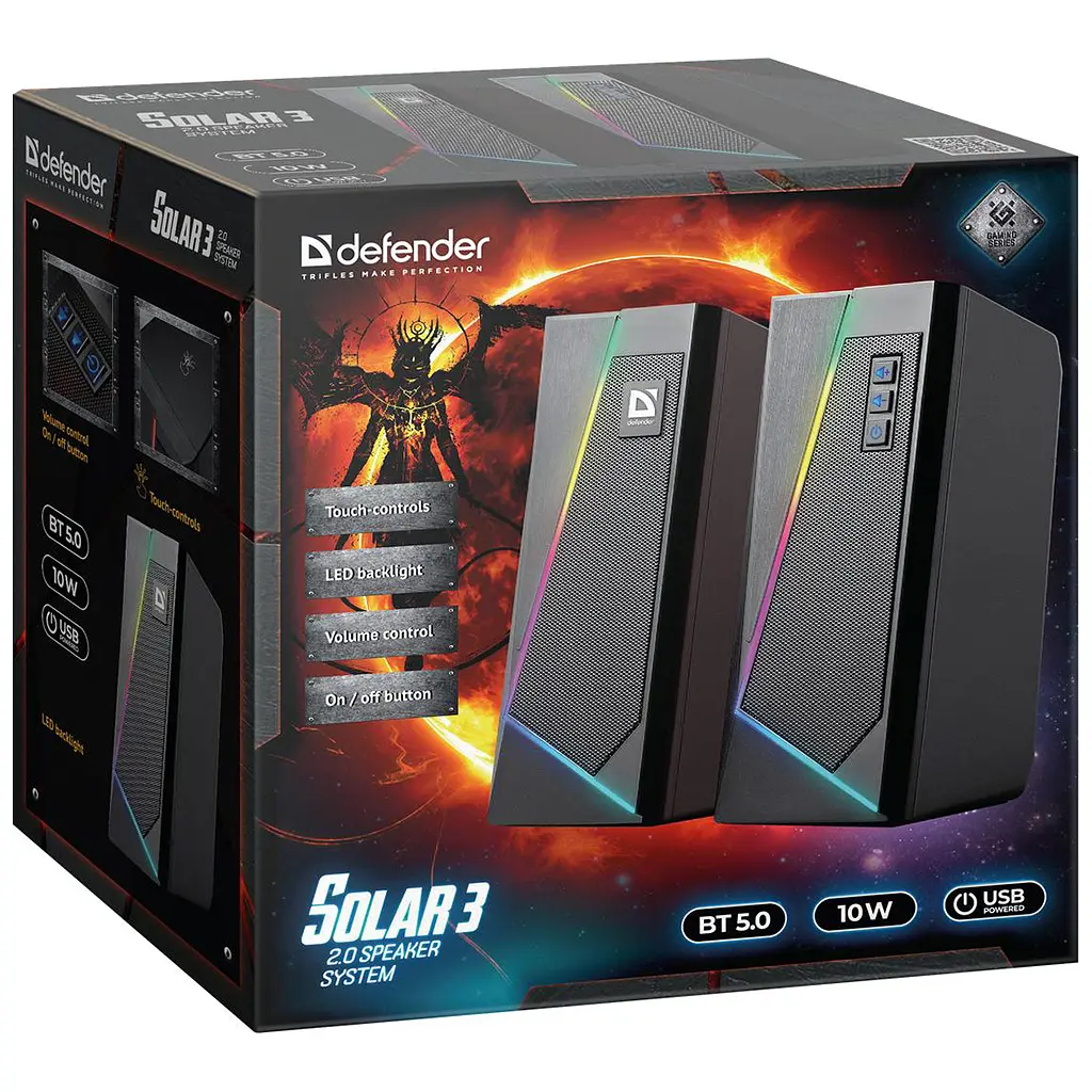 Акустика Defender 2.0 Solar 3 10 W, BT/Light, USB (65103) - фото 3