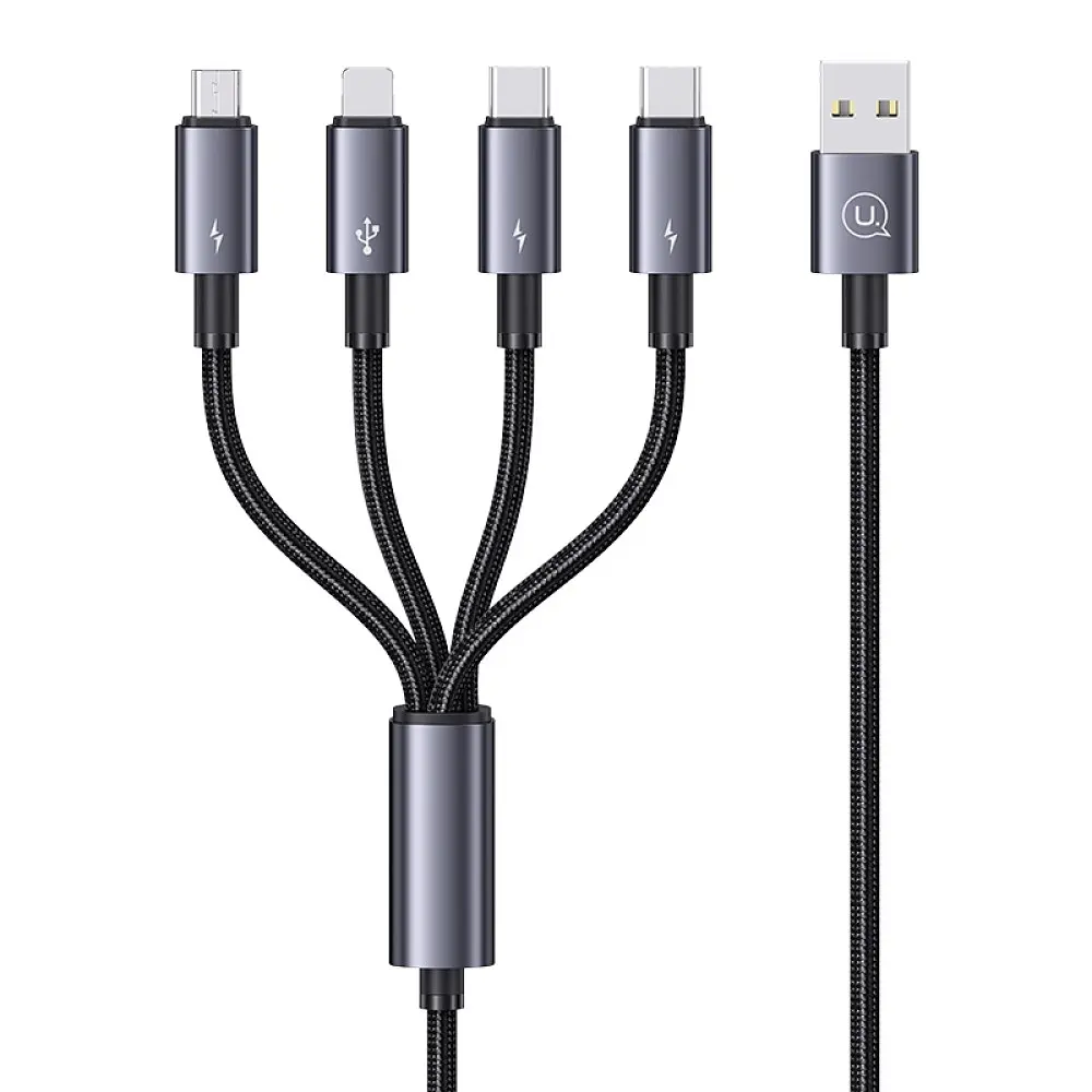 Дріт для зарядки та передачі данних Usams 4-в-1 (2×Type-C / Lightning / Micro-USB) 15W 1,2м, темний - фото 2
