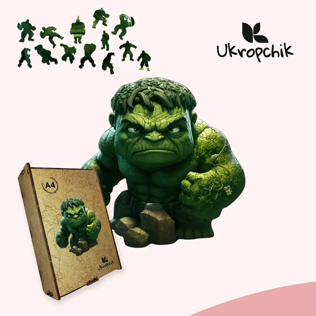 Пазл Ukropchik дерев'яний Супергерой Халк size - M в коробці з набором-рамкою (Hulk Superhero A4) - фото 5