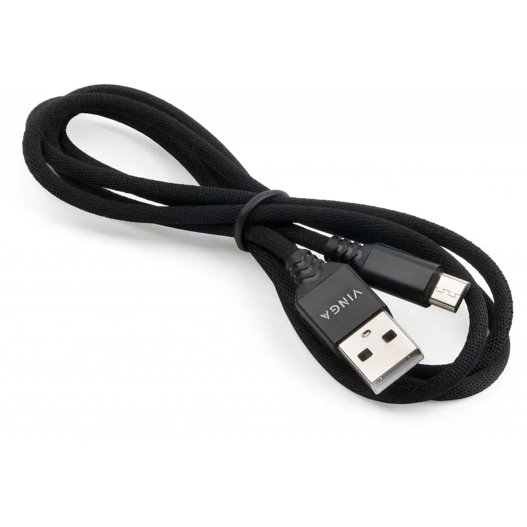 Дата кабель USB 2.0 AM to Micro 5P nylon 1m black Vinga (VCPDCMBN21BK) - фото 3