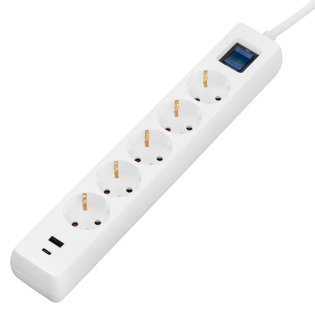 Мережевий фільтр 2E 5хSchuko, 1 х USB, 1 x USB-C, 3 м (2E-SP515M3USBWH) - фото 2