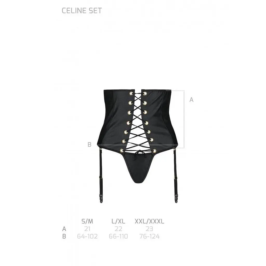 Пояс-корсет из экокожи CELINE Set black - Passion: шнуровка съемные пажи для чулок стринги L/XL - фото 7
