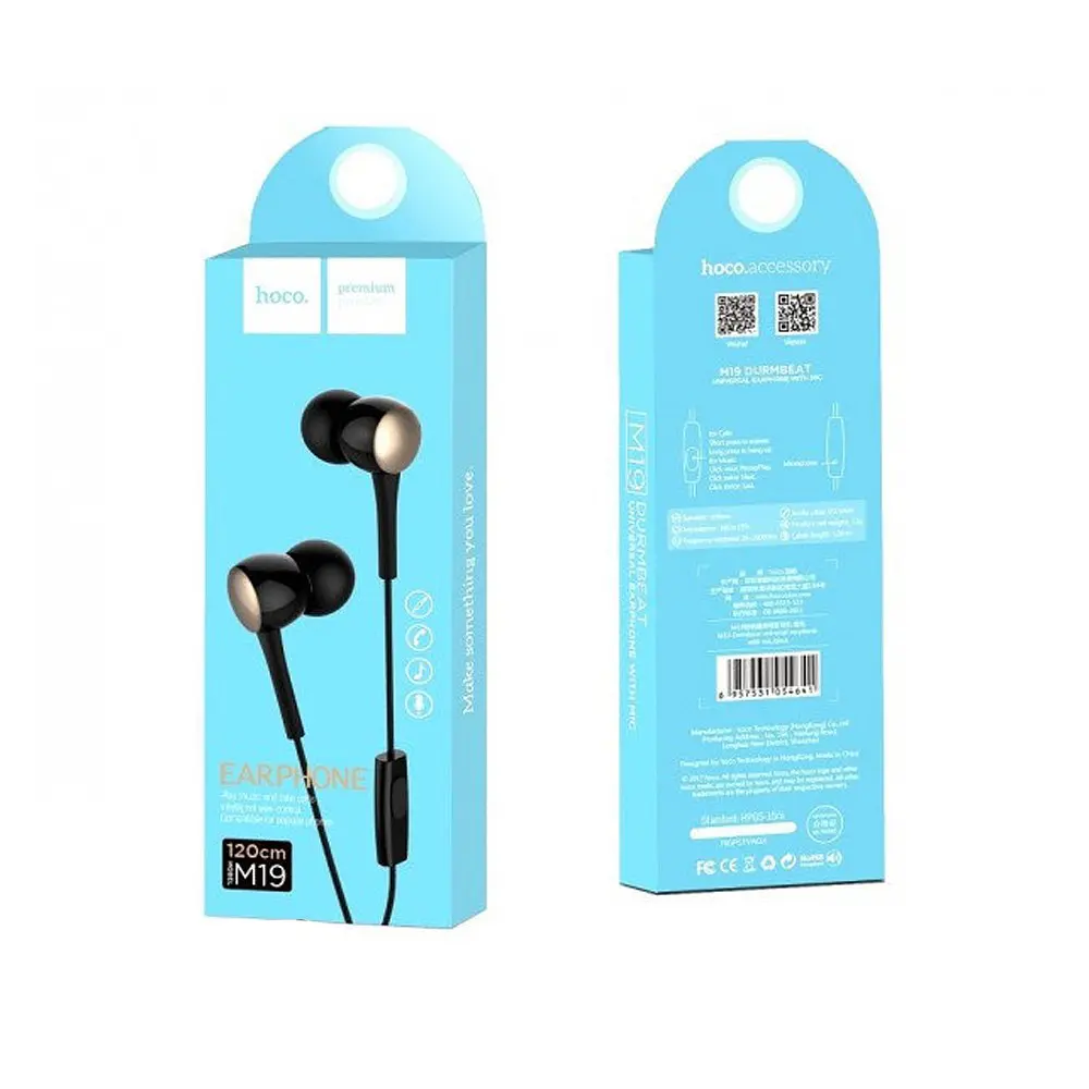 Навушники Hoco M19 Drumbeat universal earphone with mic Black - фото 2
