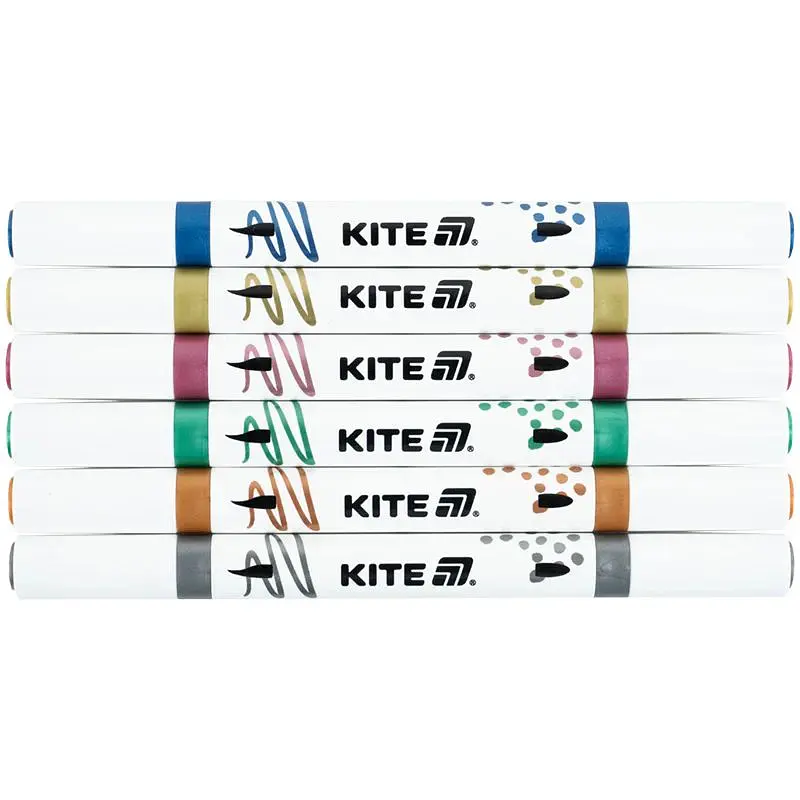 Маркеры акриловые двусторонние Kite Creative металлик 6 шт. (K-1294) - фото 2