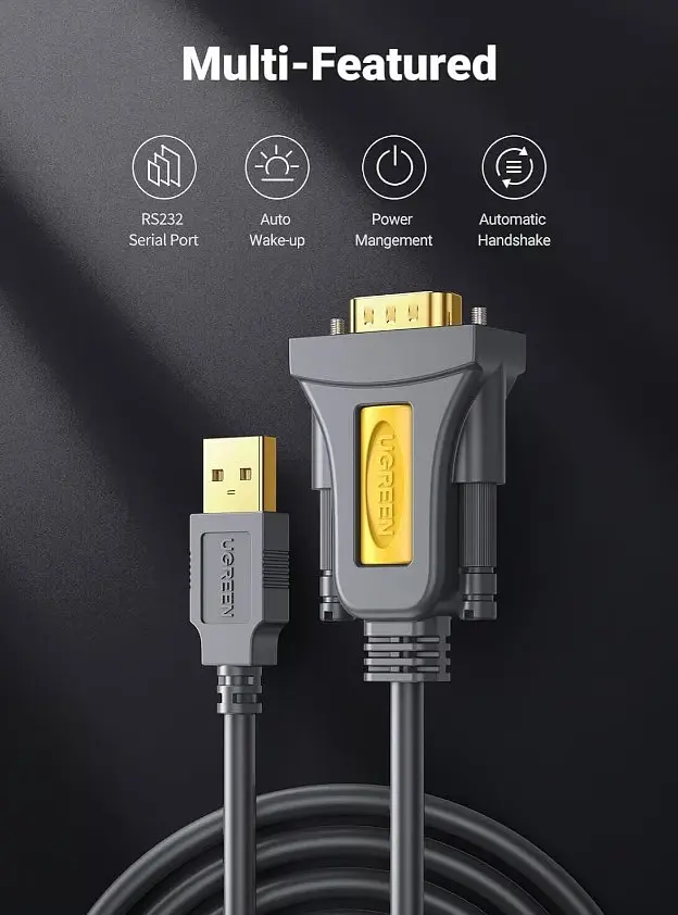 Кабель Ugreen CR104 USB-A male to DB9 RS-232 male adapter Cable 3 метри чорний (UGR-20223) - фото 4