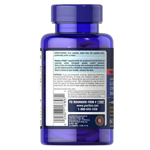 Глюкозамин и хондроитин Triple Glucosamine Chondroitin MSM 60 таблеток Puritan's Pride vit0006132 - фото 3
