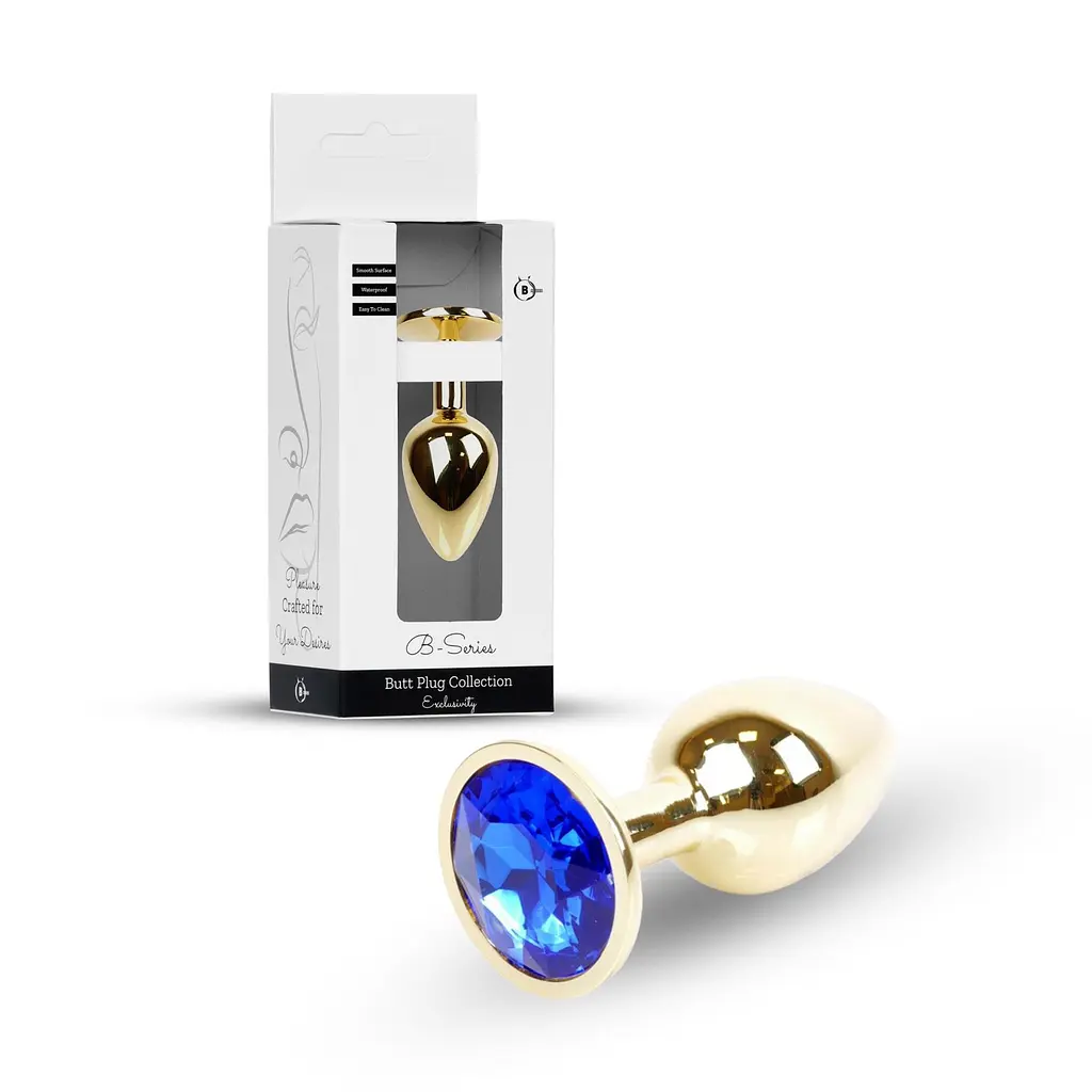 Анальна пробка з кристалом B - Series HeavyFun Plug-Jewellery Gold, 7 см (синій) - фото 8