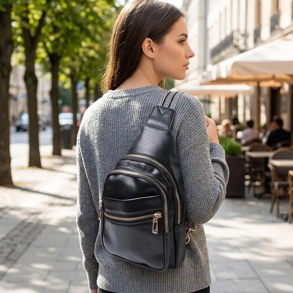 Цікава жіноча сумка з однією лямкою через плече з екошкіри Vintage 22759 чорна - фото 2