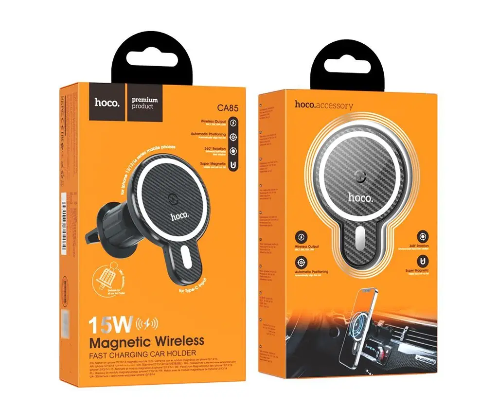Холдер Hoco CA85 Ultra-fast magnetic wireless charging car holder Чорний - фото 2