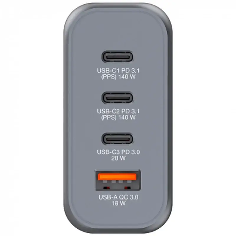Зарядний пристрій Verbatim GaN 140 W 4 ports (2xUSB-C-140 W,USB-C 20 W /USB-A -3.0) (32203) - фото 5