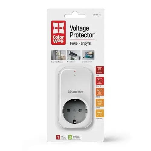 Реле напруги LED1, White, 1 розетка (220 В / 50 Гц) до 16 A / 3520 Вт ColorWay teh0027931 - фото 7