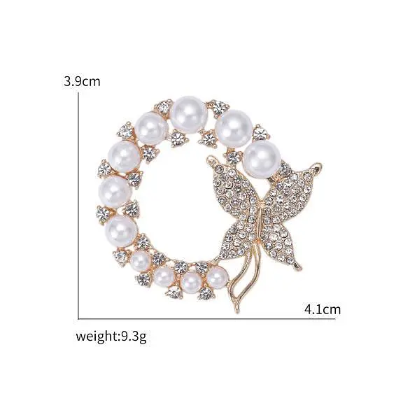 Брошь Венок с бабочкой желтый метал - фото 4