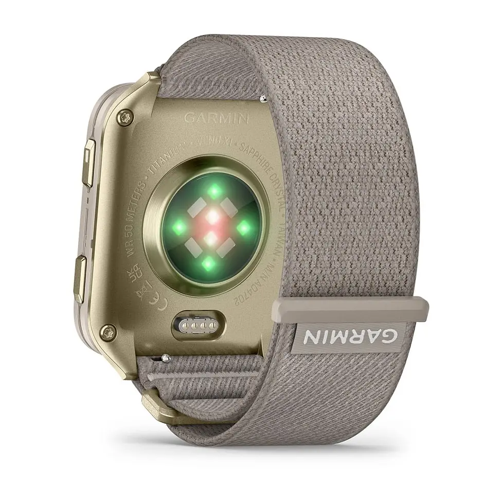 Смарт-годинник Garmin Venu X1 Soft Gold Titanium with French Grey Nylon (010-02980-33) - фото 3