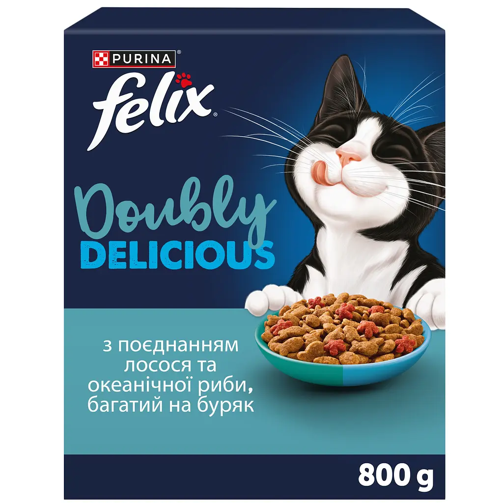 Сухий корм Felix Doubly Delicious для дорослих котів з лососем, океанічною рибою та буряком 800 г