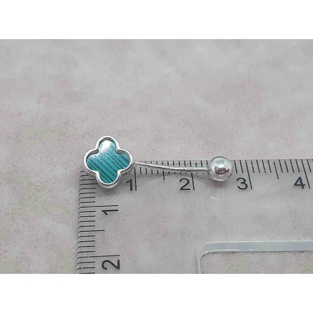 Срібна сережка для пірсингу пупка Ірій з малахітом. 6026.1 - фото 4