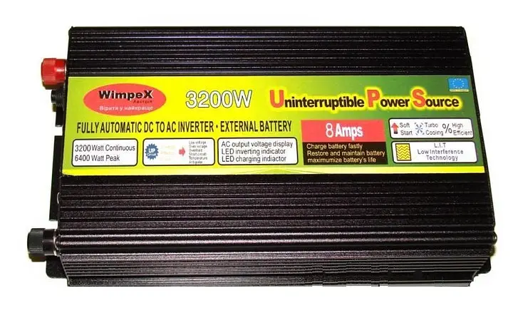 Автоінвертор UPS 12 V-220 V 3200 W з функцією заряджання акумулятора, перетворювач напруги WimpeX 12 V-220 V 3200 Вт