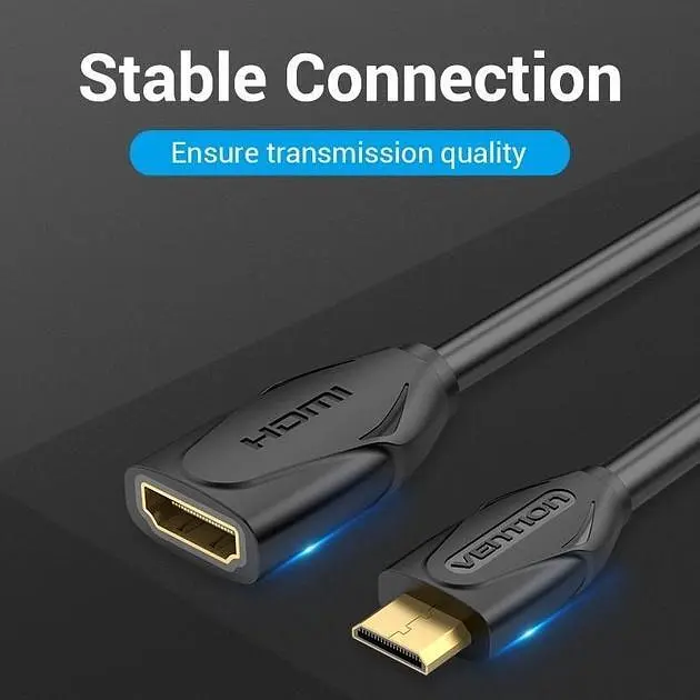 Подовжувач HDMI-miniHDMI v.1.2 Vention M/F PVC 1080P 60Hz gold-plated 1м, чорний (ABAAF) - фото 2