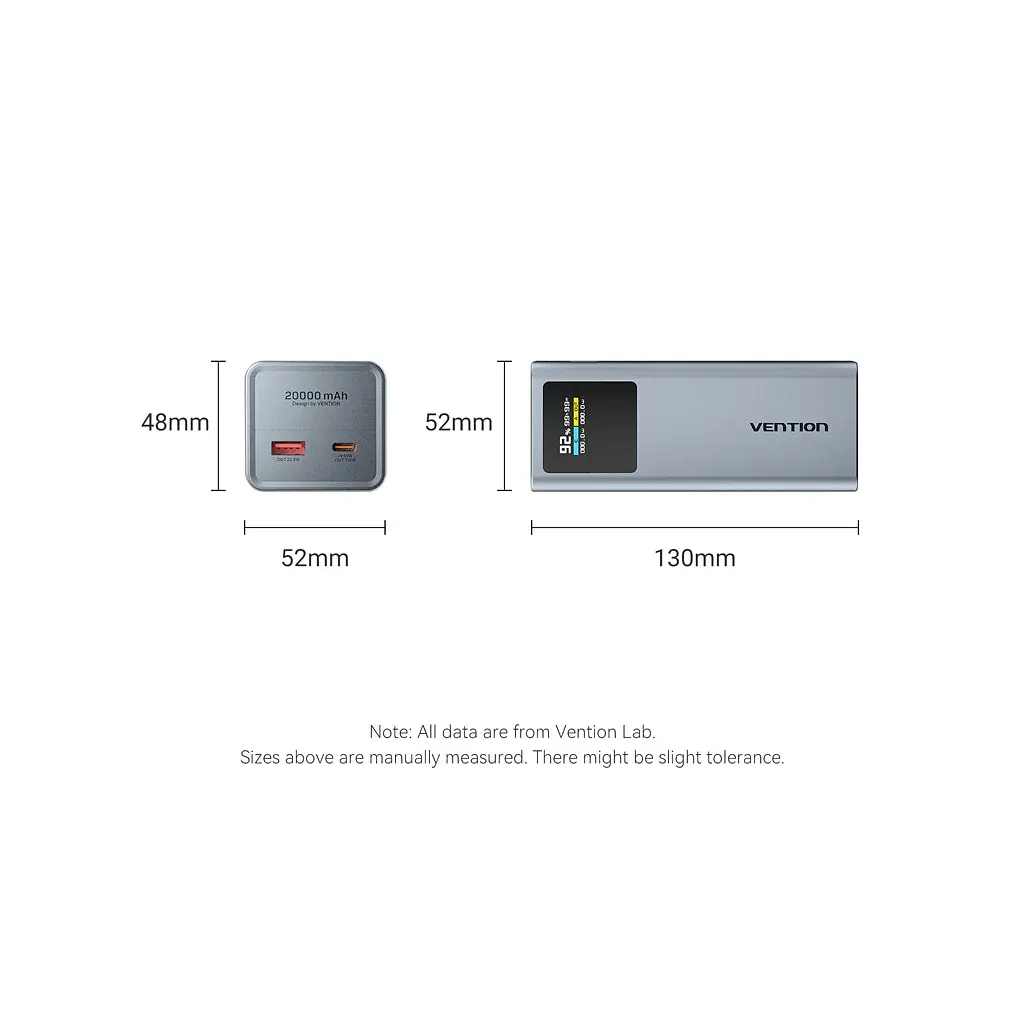 Батарея універсальна Vention 20000 mAh 100W Gray TFT Display Type (FKCH0) - фото 2