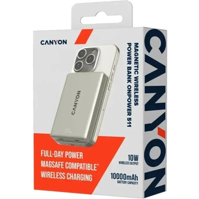 Батарея універсальна Canyon 10000mAh OnPower 511 PD20W Magnetic wireless MagSafe Grey (CNS-CPB511G) - фото 5