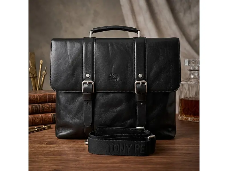 Чоловічий портфель із натуральної шкіри Italico 9225G-38 Чорний 38x29x7 см TONY PEROTTI sum0029079 - фото 6