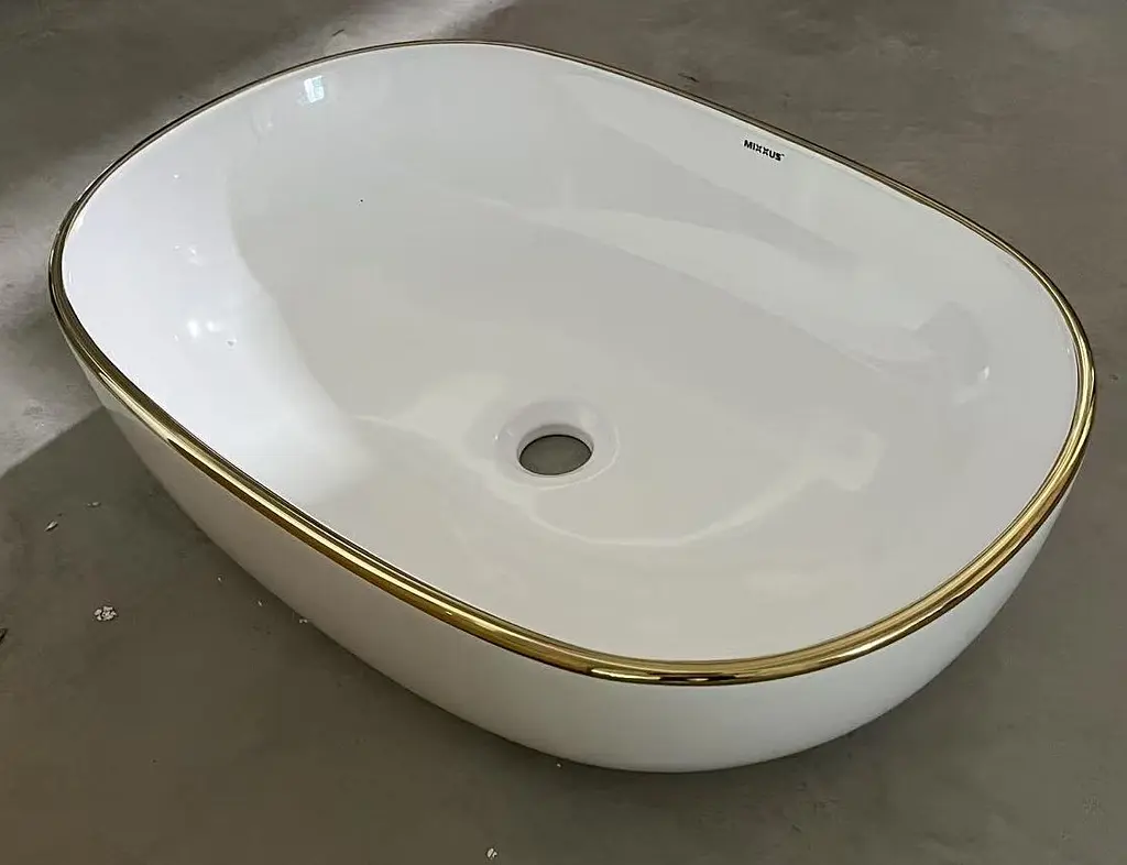 Умывальник накладной Mixxus Premium Ellipse-0105 Edge Gold 600x400x150 мм MP6564, Белый - фото 5
