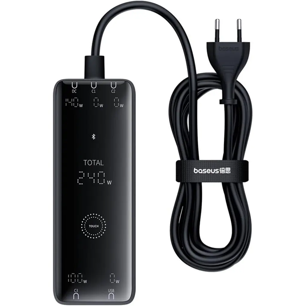 Зарядний пристрій Baseus Digital GaN Intelligent Desktop Fast Charger 240W (3xType+C+USB+DC) (With Cable DC to DC black (P10163901113-00) - фото 4