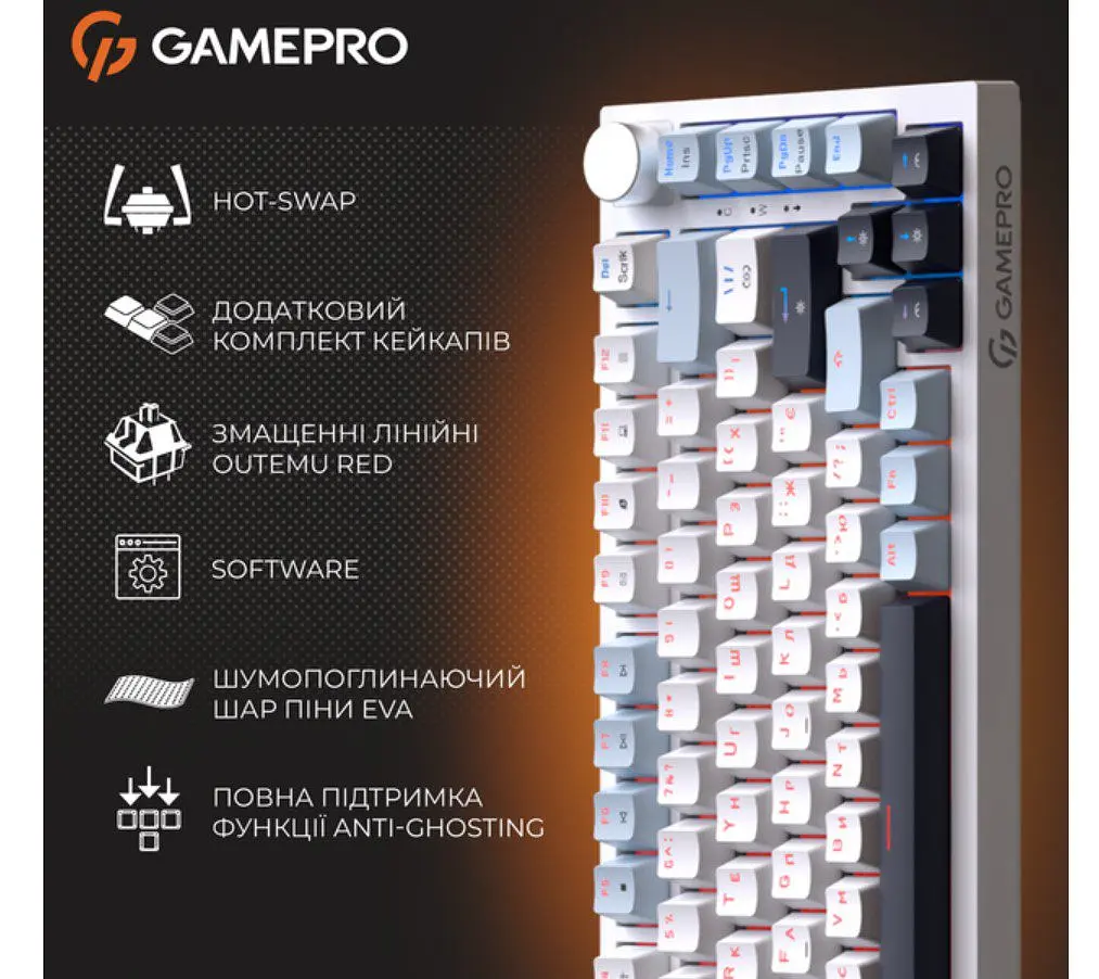 Клавіатура ігрова механічна GamePro GPMK-160-BL Warden Genesis Red Outemu Swithes Hot-Swap White-Blue - фото 13