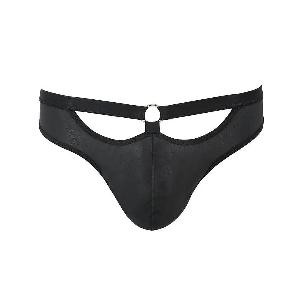 Чоловічі сліпи з вирізами Passion 041 SLIP JOE S/M, Black екошкіра, відкриті сідниці - фото 5
