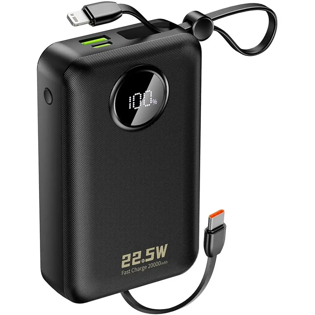 Універсальна мобільна батарея Dudao 20000mAh K14+ 22,5W PD,QC USB-A,USB-C In/Out,with built-in USB-C/Lightning cables Black (6977196680016) - фото 7