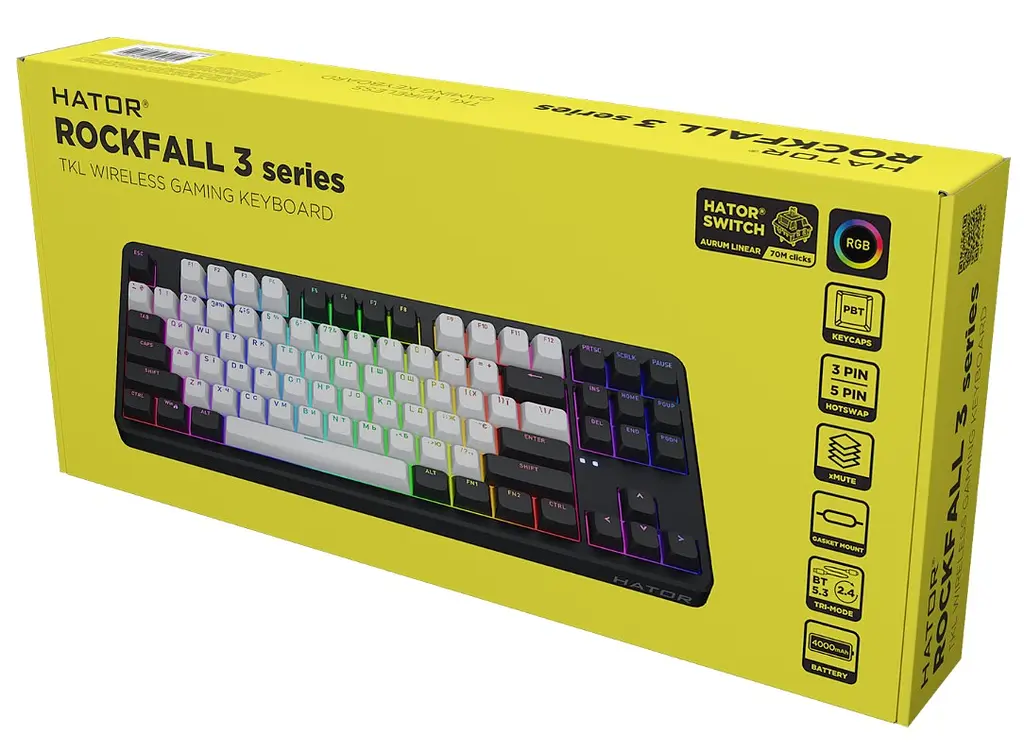 Клавіатура ігрова механічна HATOR HTK-850UA Wireless Black-White Rockfall 3 TKL Mecha orange, QMK/VIA - фото 6