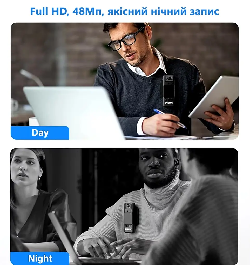 Нагрудна боді-камера Boblov A23 з дисплеєм 1.3 дюйма нічний запис датчик руху акумулятор 2200 мА·год - фото 5