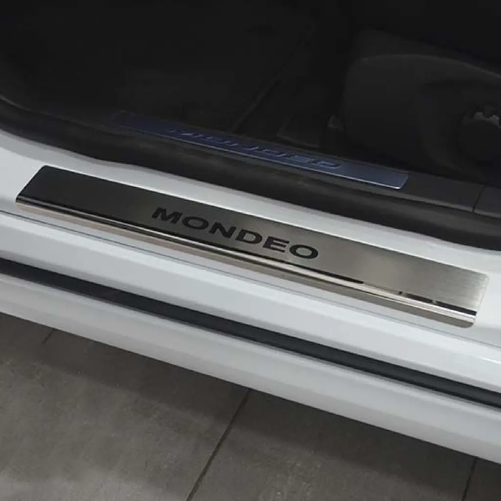Накладки на пороги для Ford Mondeo V 2014-2022 Нержавіюча сталь із загином та Логотипом 4 шт (Premium P-FO32) - фото 4