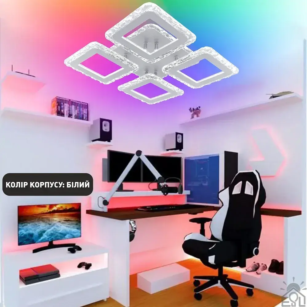 Смарт люстра керована світлодіодна ROOM ICE RGB 5S 70 Вт SMART 385×385×75 мм Біла ESLLSE - фото 5
