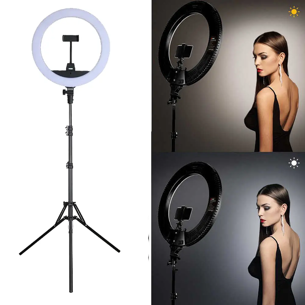 Кільцева LED лампа світлодіодна Ring Light ZB-R14 з тримачем для телефону селфі кільце блогера 35см 36Вт + штатив 2 м - фото 3