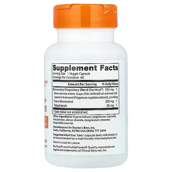 Ресвератрол Doctor's Best Trans-Resveratrol 200 мг 60 капсул - фото 2