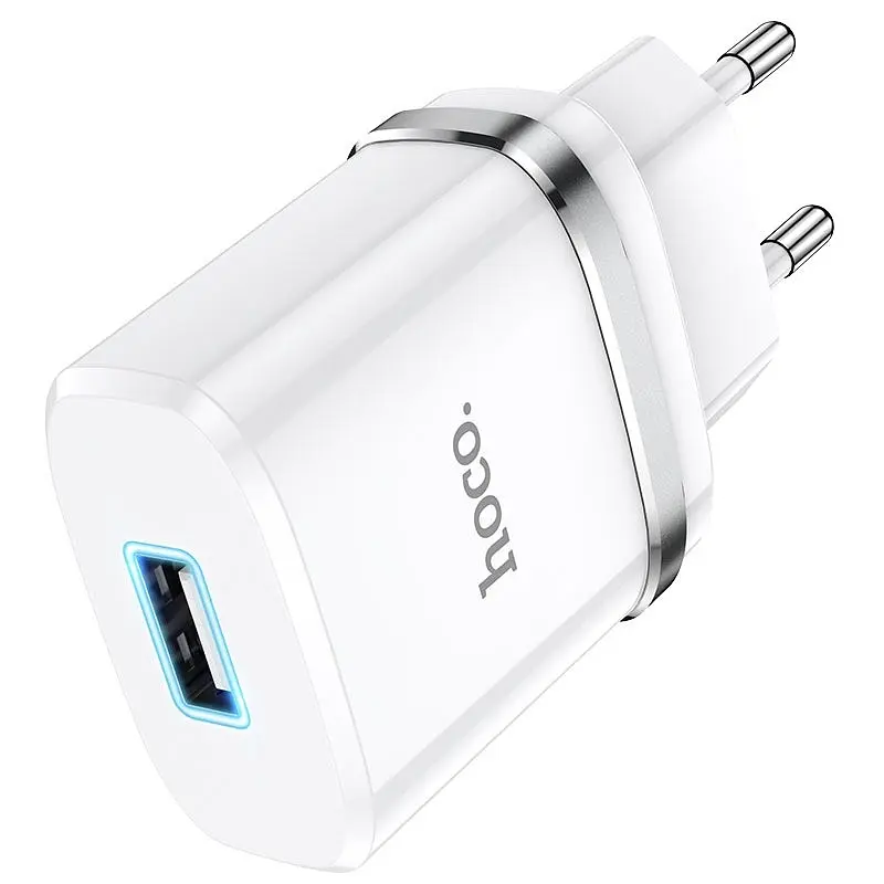 Мережевий зарядний пристрій Hoco N1, 12W 2.4 A з USB-роз'ємом і кабелем Type-C у комплекті білий - фото 6
