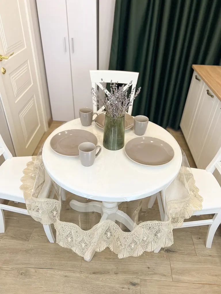 Силіконова скатертина з бежевим мереживом Рішельє 15 см 290х200 см - фото 9